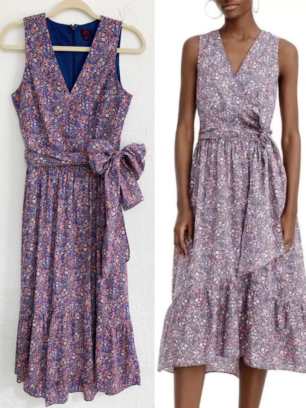 J. Crew Liberty Fabric Kayoko Deep Blue Floral Tie Waist Midi Dress Sz 4